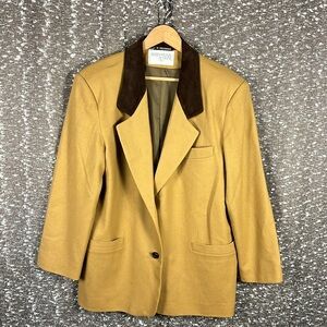 Vintage International Scene Tan Brown Wool‎ Blazer Button Up Coat